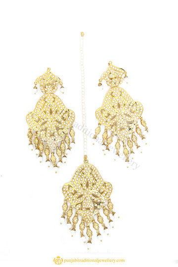 Gold Finished Earrings & Tikka Set by PTJ
